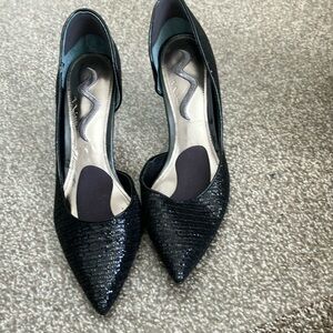 Nina Black Heels with Textured Cut-Out Design